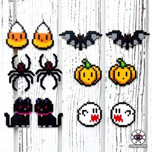 Halloween Perler Earrings | Mario Boo Ghost | Pumpkin | Black Cat | Black Widow